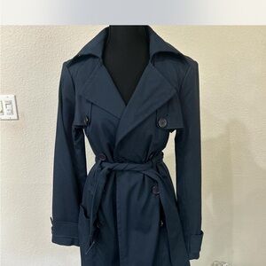 bebe Dark Blue Double-Breasted Trench Coat